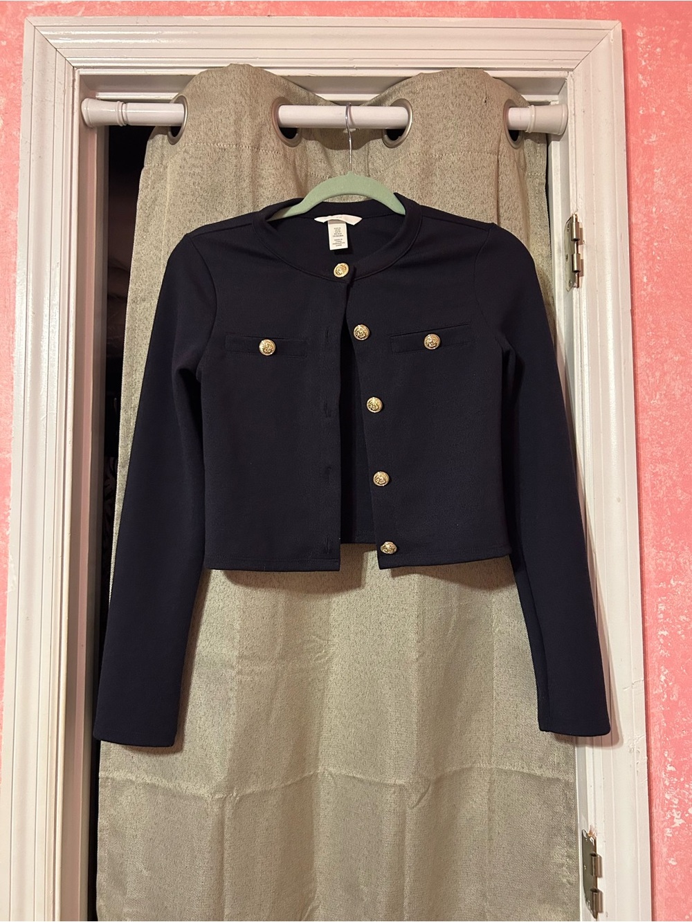Classic Navy Cropped Button Sweater / Jacket